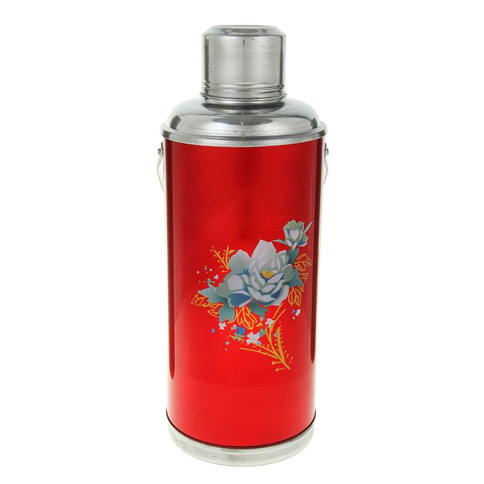 Термос 3200 мл «Розы», с ручкой, 1 кружка, красный
