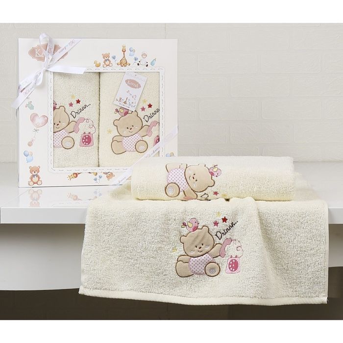 Набор полотенец BAMBINO-BEAR, размер 50x70, 70х120 см, цвет молочный, махра 380 г/м2