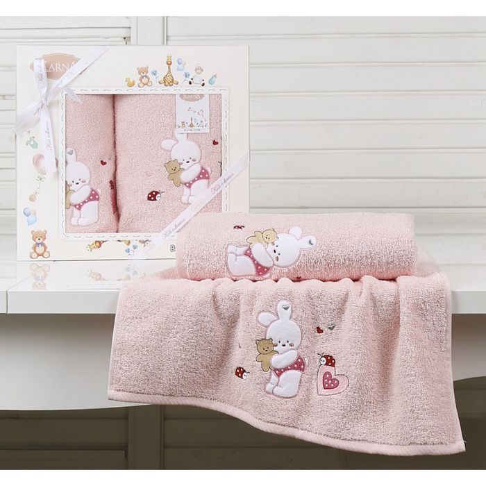 Набор полотенец BAMBINO-BUNNY, размер 50x70, 70х120 см, цвет розовый, махра 380 г/м2