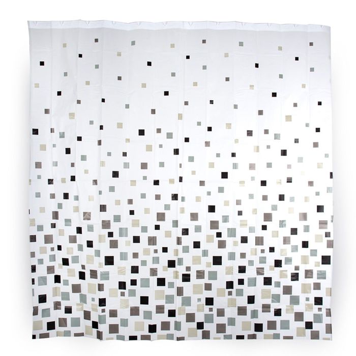 Штора для ванной комнаты пластиковая 180х180 см Points, кольца в комплекте