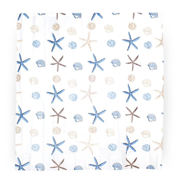 Штора для ванной комнаты пластиковая 180х180 см Sea blue, кольца в комплекте