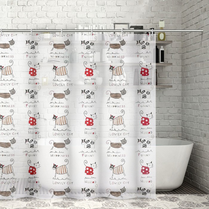Штора для ванной комнаты пластиковая 180х180 см Funny cats