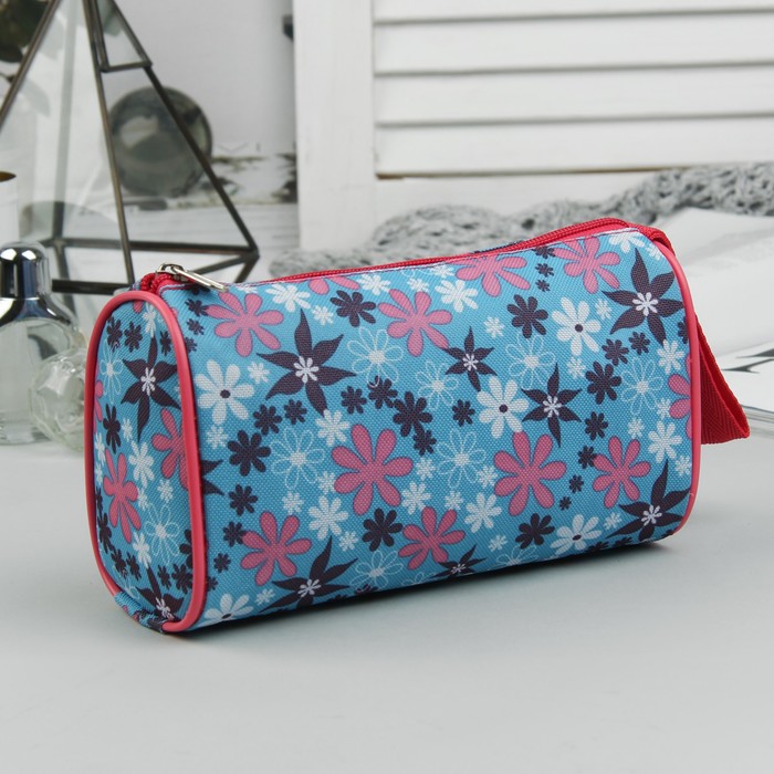 Косметичка простая на молнии "Сумка", 1 отдел, цвет голубой/розовый
