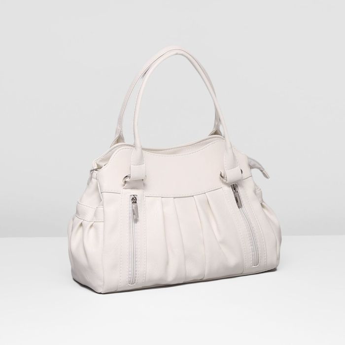 Сумка женская на молнии, 2 отдела, 3 наружных кармана, цвет белый