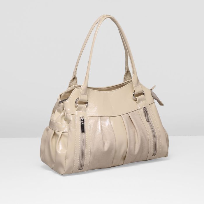 Сумка женская на молнии, 2 отдела, 3 наружных кармана, цвет бежевый