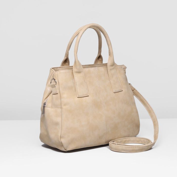 Сумка женская на молнии, 3 отдела, наружный карман, длинный ремень, цвет бежевый