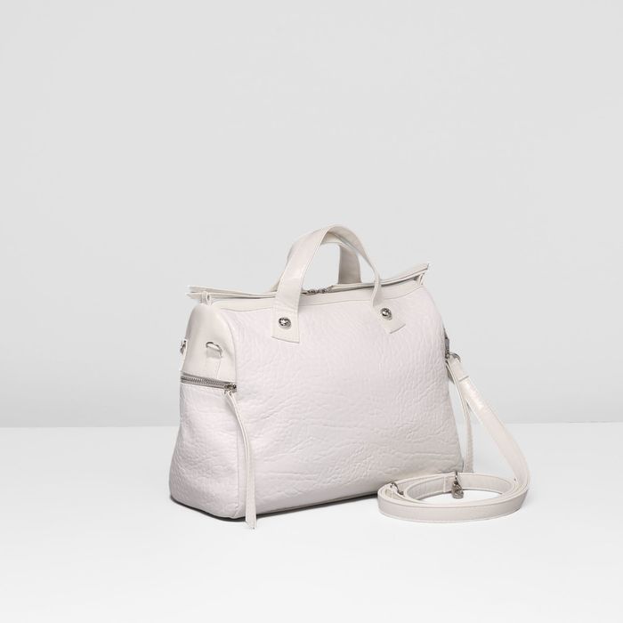 Сумка женская на молнии, 1 отдел, наружный карман, 2 длинных ремня, цвет белый