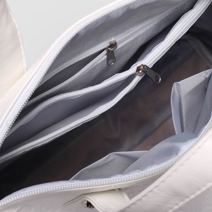 Сумка женская на молнии, 1 отдел, наружный карман, 2 длинных ремня, цвет белый