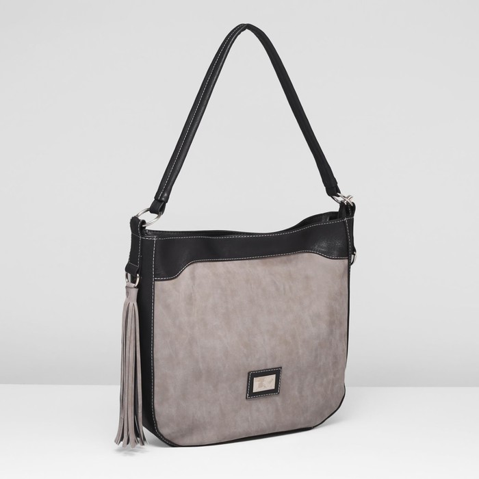 Сумка женская на молнии, 1 отдел, наружный карман, цвет чёрный/серый