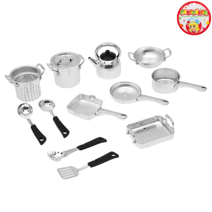 Игровой набор посуды "Маленький повар", цвет металлик, 12 предметов