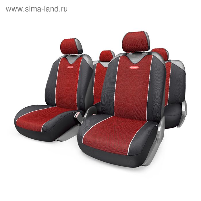 фото Чехол-майка autoprofi carbon plus crb-902p bk/rd, закрытое сиденье, полиэстер под карбон, 9 предметов, цвет чёрный/красный