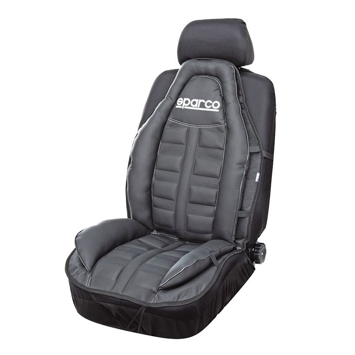 Накидка на переднее сиденье SPARCO SPC/CUS-010 BK, спортивный дизайн, экокожа, наполнитель синтепон, цвет чёрный, 1 шт