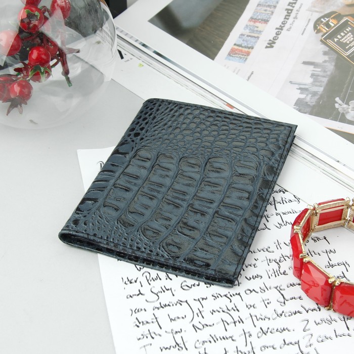 Обложка для автодокументов, кайман, цвет синий