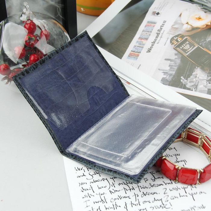 Обложка для автодокументов, кайман, цвет синий