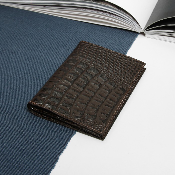 Обложка для автодокументов и паспорта, кайман/скат, цвет коричневый