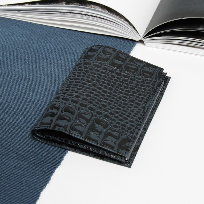 Обложка для автодокументов и паспорта, кайман/скат, цвет синий