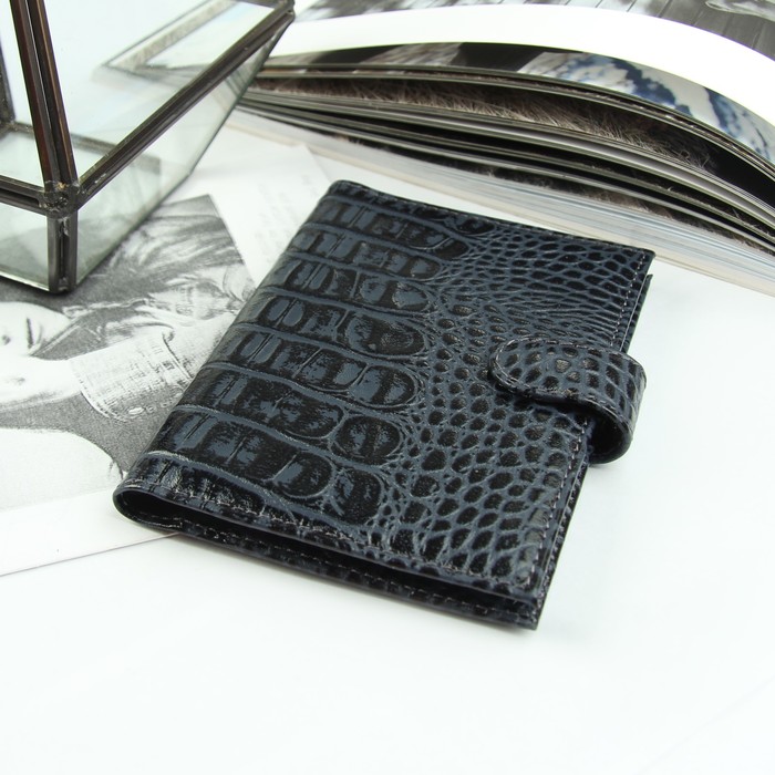 Обложка для автодокументов, кайман/скат, цвет синий