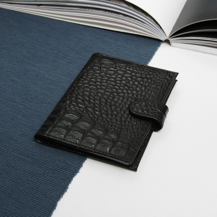 Обложка для автодокументов, кайман/скат, цвет чёрный