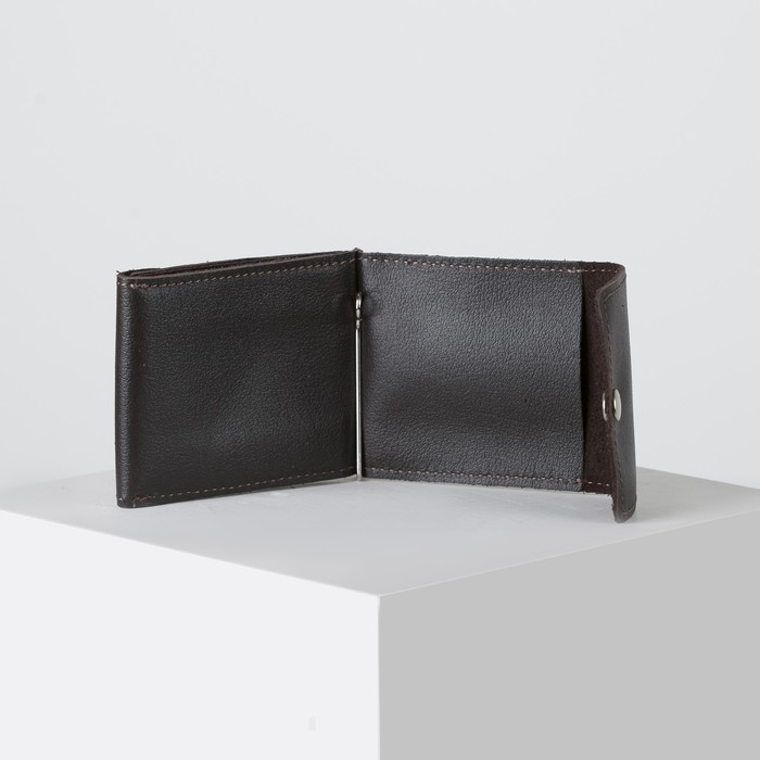 Зажим для купюр, отдел для монет, карт, цвет коричневый