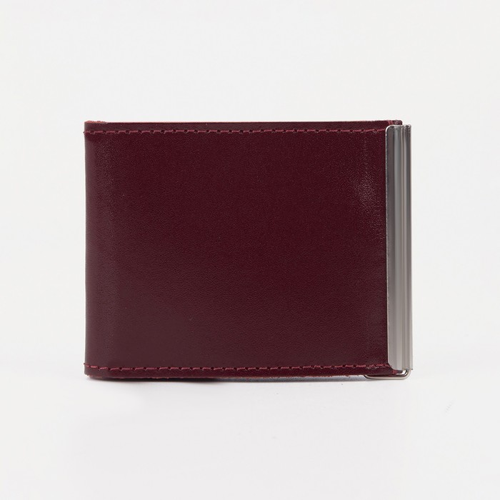 Зажим для купюр, отдел для монет, карт, цвет бордовый