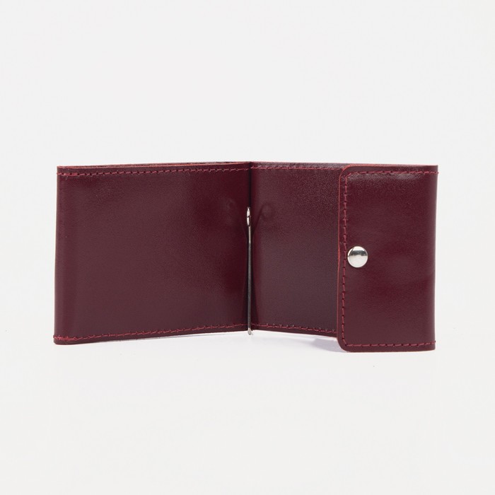 Зажим для купюр, отдел для монет, карт, цвет бордовый