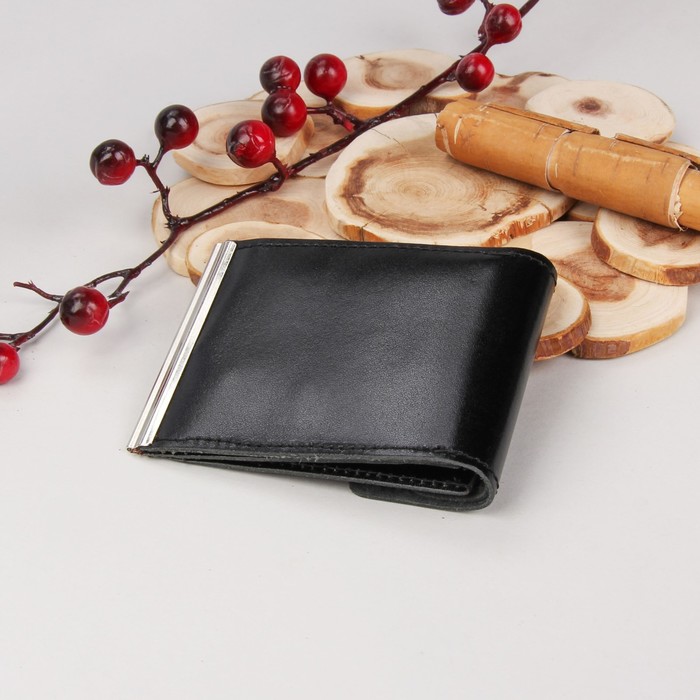 Зажим для купюр, отдел для монет, карт, цвет чёрный