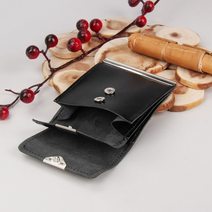 Зажим для купюр, отдел для монет, карт, цвет чёрный