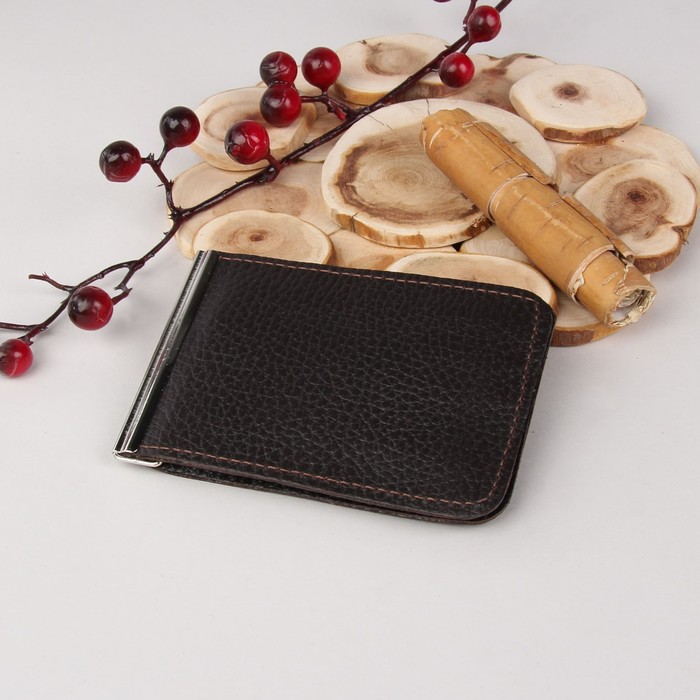 Зажим для купюр, отдел для монет, карт, флотер, цвет коричневый