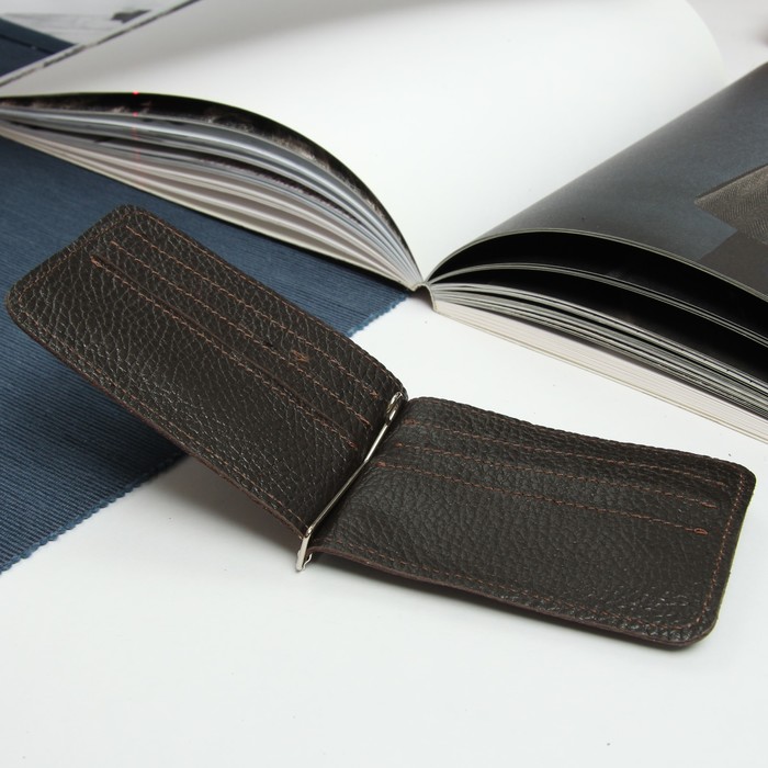 Зажим для купюр, отдел для монет, карт, флотер, цвет коричневый