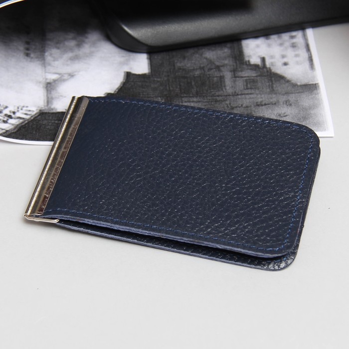 Зажим для купюр, отдел для монет, карт, флотер, цвет синий