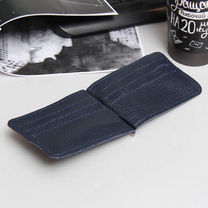 Зажим для купюр, отдел для монет, карт, флотер, цвет синий