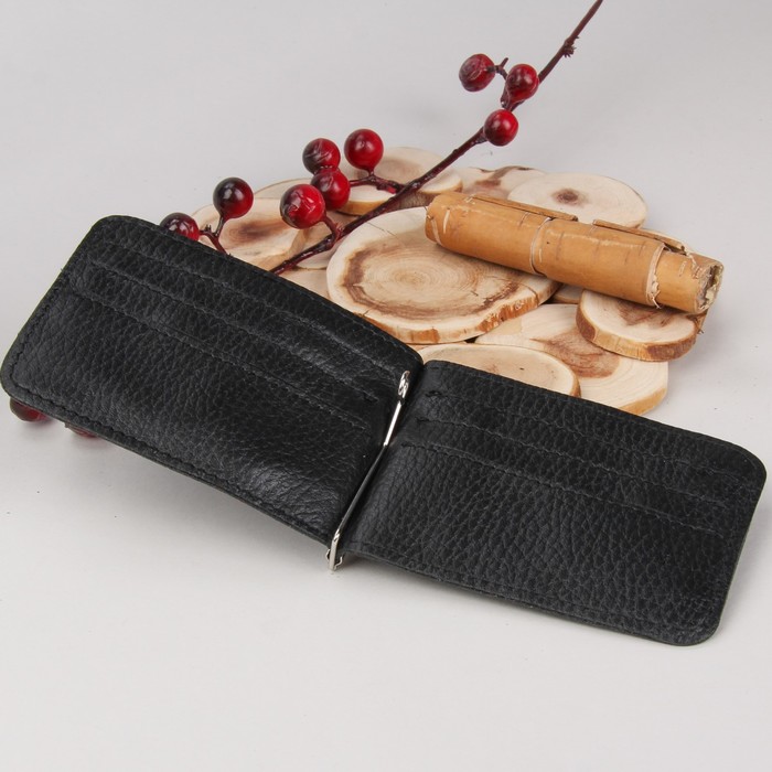 Зажим для купюр, отдел для монет, карт, флотер, цвет чёрный