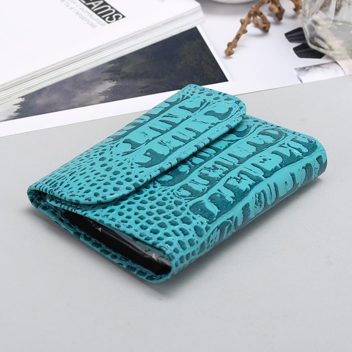 Портмоне женское, на кнопке,3 отдела, отдел для карт, отдел для монет, кайман, цвет бирюзовый