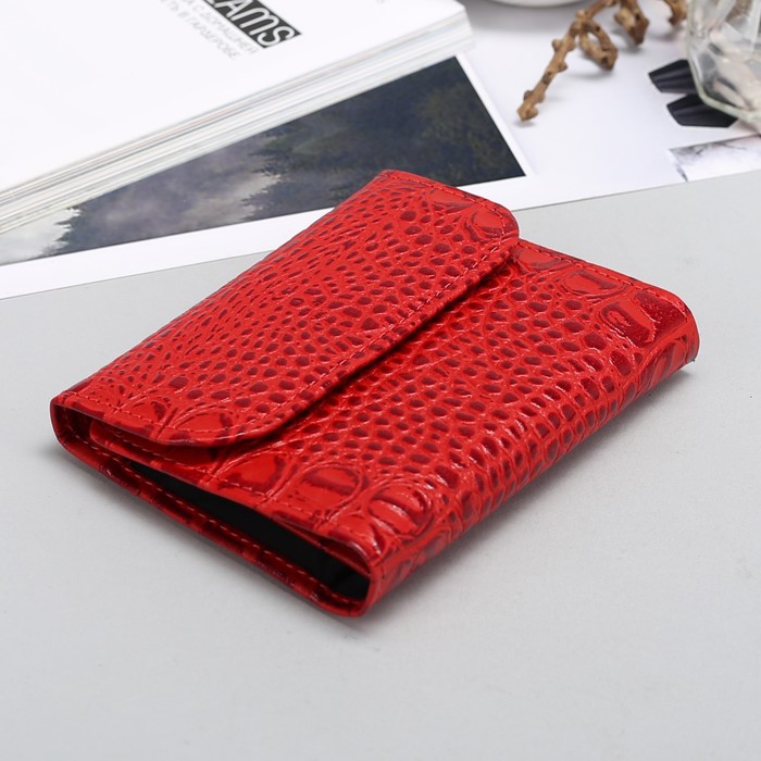 Портмоне женское, 3 отдела, отдел для карт, отдел для монет, кайман, цвет красный