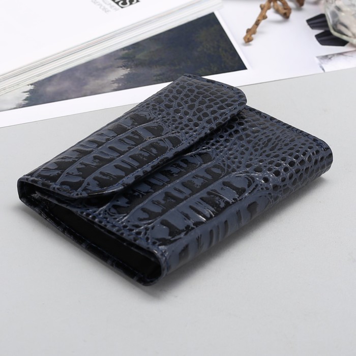 Портмоне женское, 3 отдела, отдел для карт, отдел для монет, кайман, цвет синий