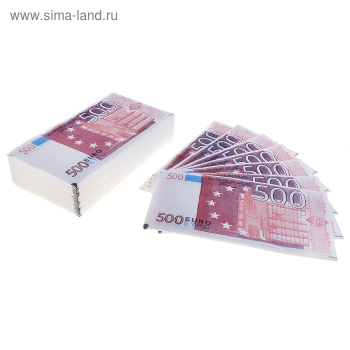 Сувенирные салфетки 500 евро, 2-х слойные, 25 листов, 33х33 см сувенирные салфетки пачка денег 5000 рублей 25 листов