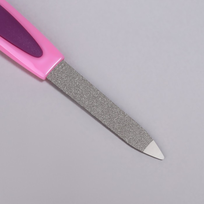Пилка-триммер металлическая для ногтей, прорезиненная ручка, 14 см, цвет МИКС