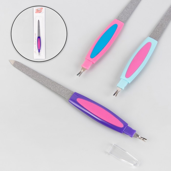 Пилка-триммер металлическая для ногтей, прорезиненная ручка, 17см, цвет МИКС