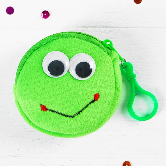 Мягкий кошелёк "Глазастый лягушонок" на карабине, цвет зелёный