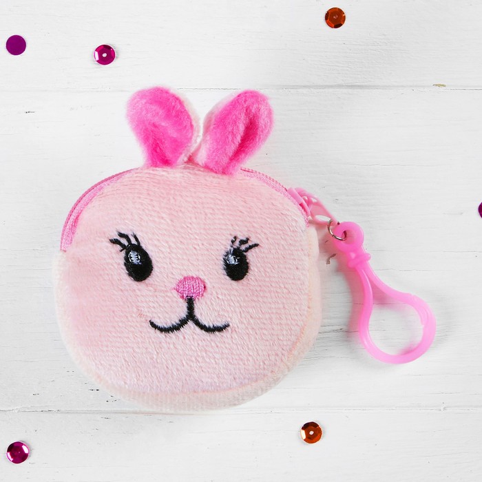 Мягкий кошелёк "Заинька" на карабине, цвет розовый