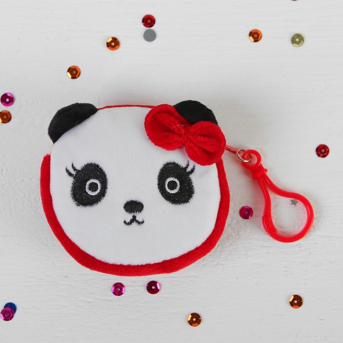 Мягкий кошелёк "Панда" на карабине, красный бантик
