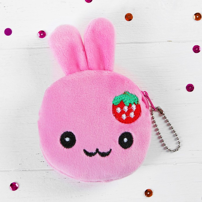 Мягкий кошелёк "Зайка" с клубничкой, цвет розовый