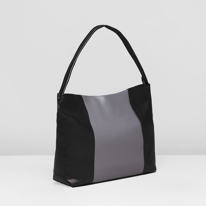 Сумка женская на молнии, 1 отдел, цвет чёрный/серый