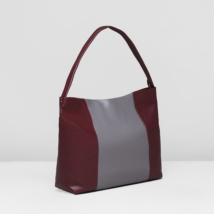 Сумка женская на молнии, 1 отдел, цвет бордовый/серый