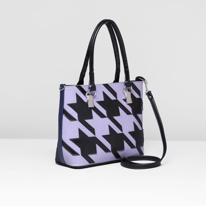 Сумка женская на молнии, 1 отдел, наружный карман, цвет чёрный/сиреневый