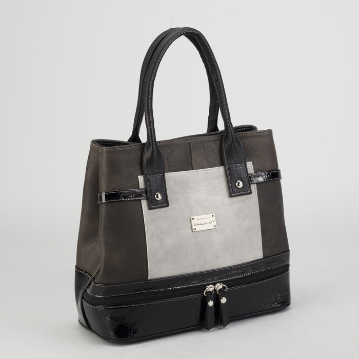 Сумка женская на молнии, 2 отдела, наружный карман, цвет серый