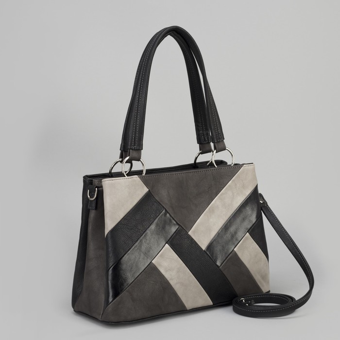 Сумка женская, 3 отдела на молнии, наружный карман, цвет серый