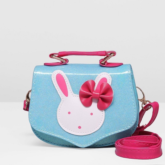 Сумка детская на клапане "Зайка", 1 отдел, длинный ремень, цвет бирюзовый