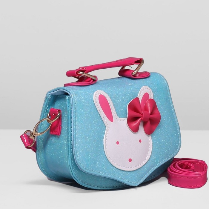 Сумка детская на клапане "Зайка", 1 отдел, длинный ремень, цвет бирюзовый