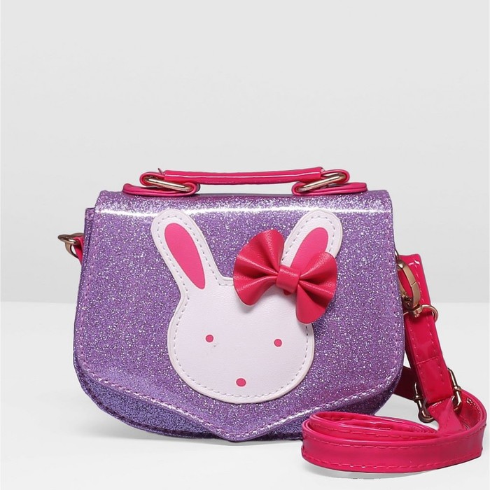 Сумка детская на клапане "Зайка", 1 отдел, длинный ремень, цвет сиреневый